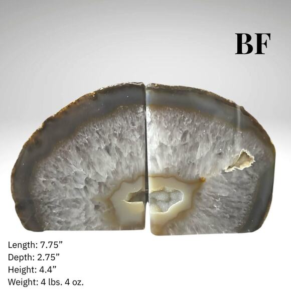 Large Crystal Bookends Agate w Geode Center Book Ends Pair: 4+ lbs. (BF) - Picture 2 of 7